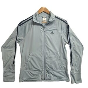 Adidas Track Jacket Women's Medium Full Zip Up Running Light Blue 3 Stripes